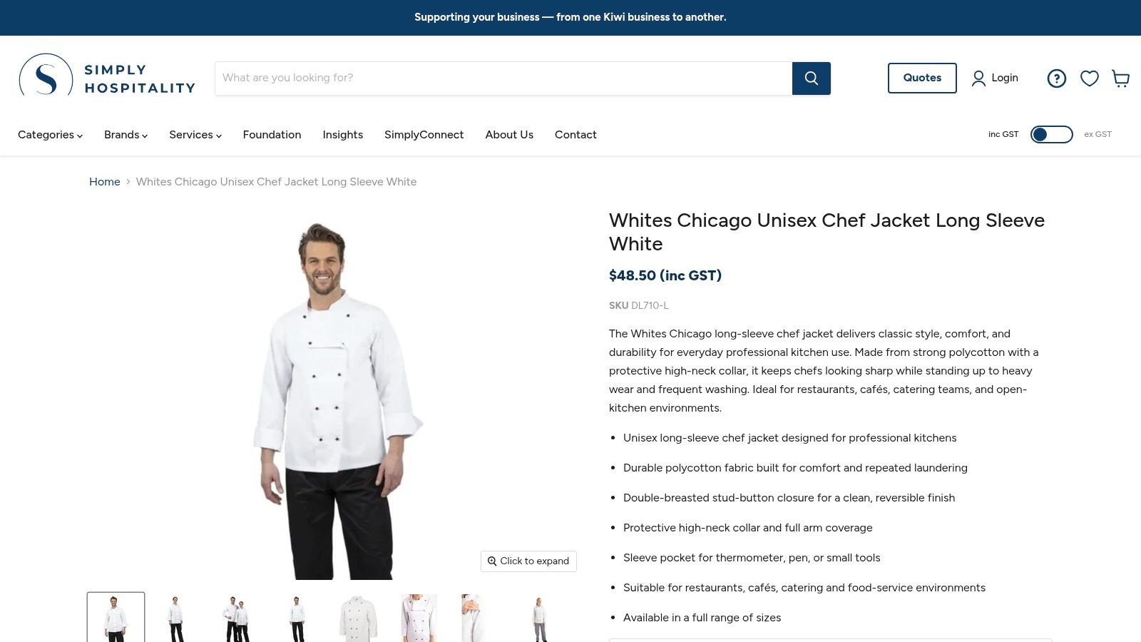 Screenshot from https://cb6ba9-3.myshopify.com/products/whites-chicago-unisex-chef-jacket-long-sleeve-white