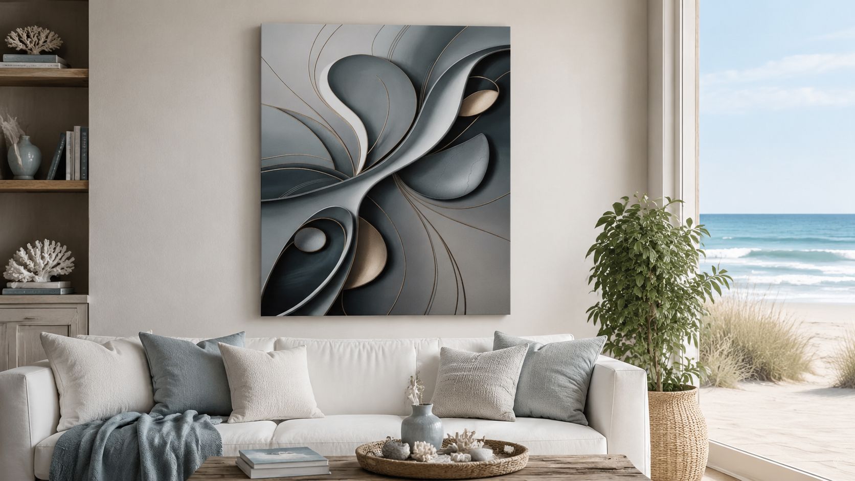 Amorphous Curves in Grey Abstract - Canvas Wall Art