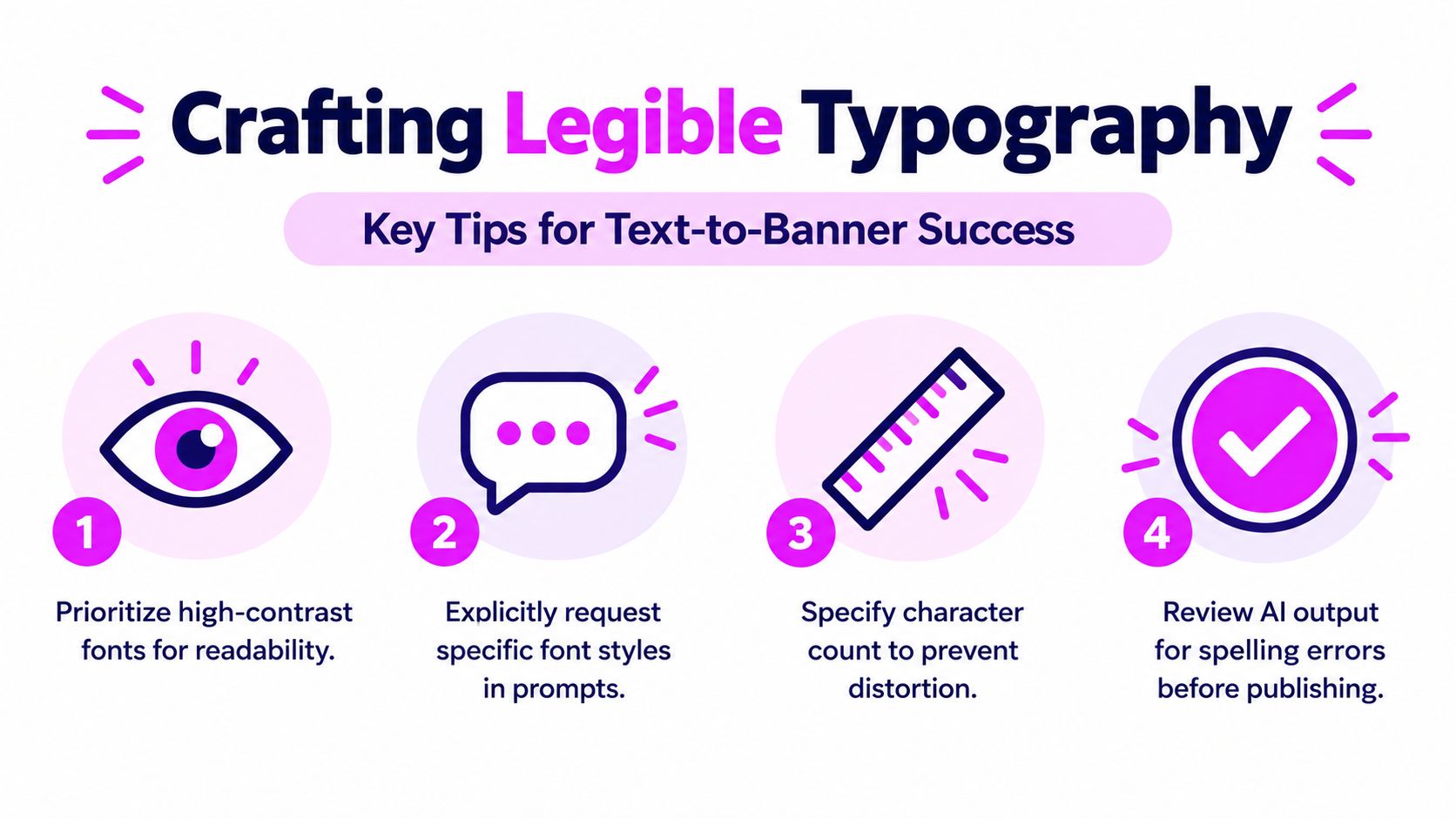 An infographic titled Crafting Legible Typography, outlining four key tips for creating text-to-banner content.