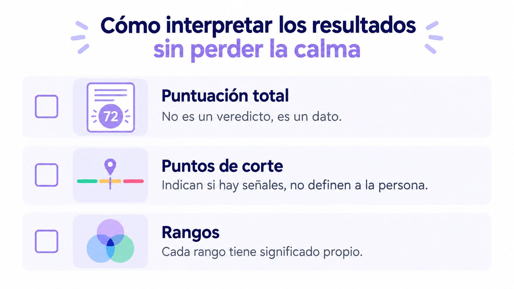 Infografía sobre cómo interpretar resultados de escalas de observación sin perder la calma, explicando conceptos básicos.