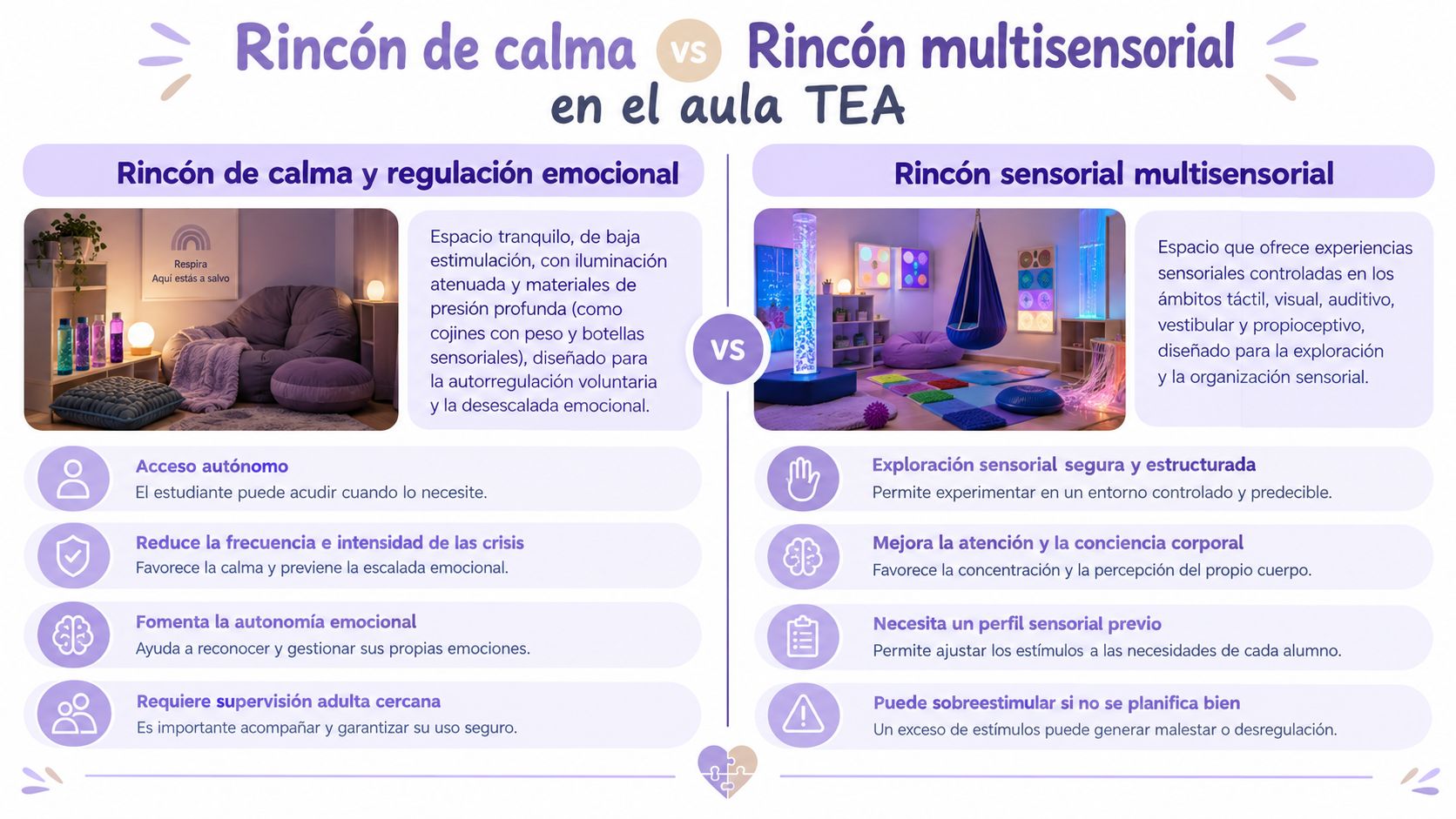 Comparativa entre un rincón de calma y un rincón multisensorial para mejorar el bienestar en el aula TEA.