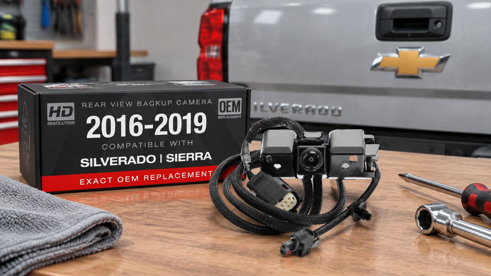 Backup Camera Compatible with 2016-2019 Chevy Silverado, GMC Sierra - OEM Replacement Reverse Camera 84062896, 590-111
