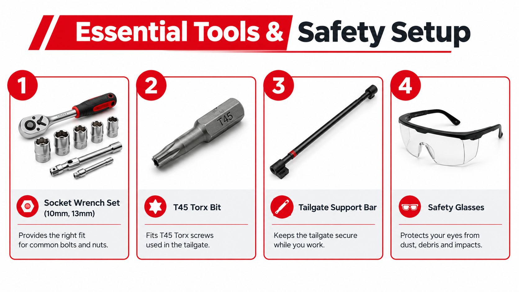 Gathering Tools and Safely Supporting the Tailgate