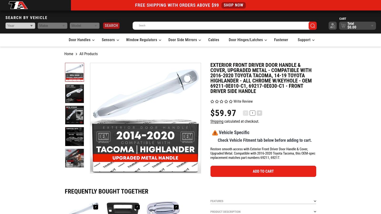 Screenshot from https://t1aauto.com/products/toyota-tacoma-exterior-front-left-door-handle-with-keyhole-and-cover-smart-key-compatible-front-driver-side-handle