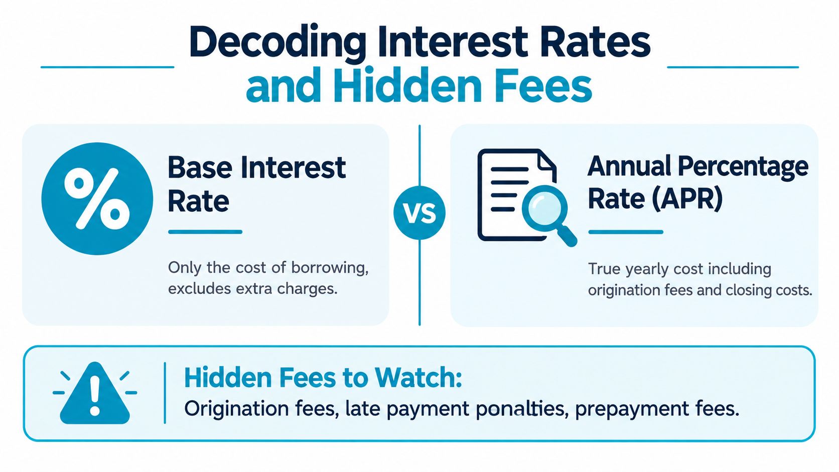 An infographic comparing base interest rates and annual percentage rates (APR) for personal loans.
