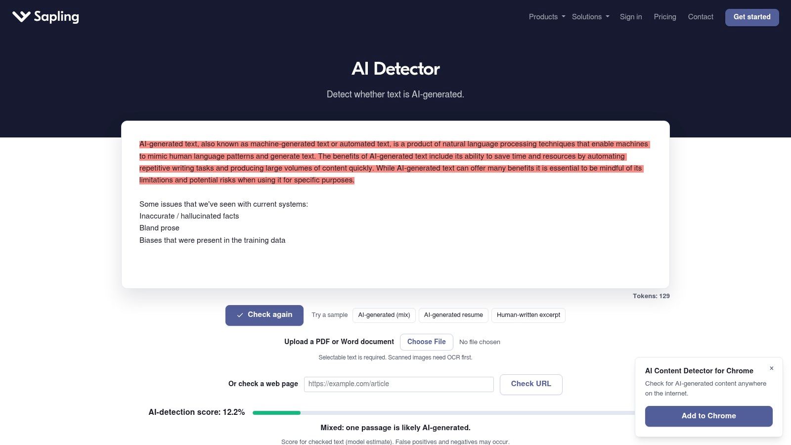 Sapling AI Detector