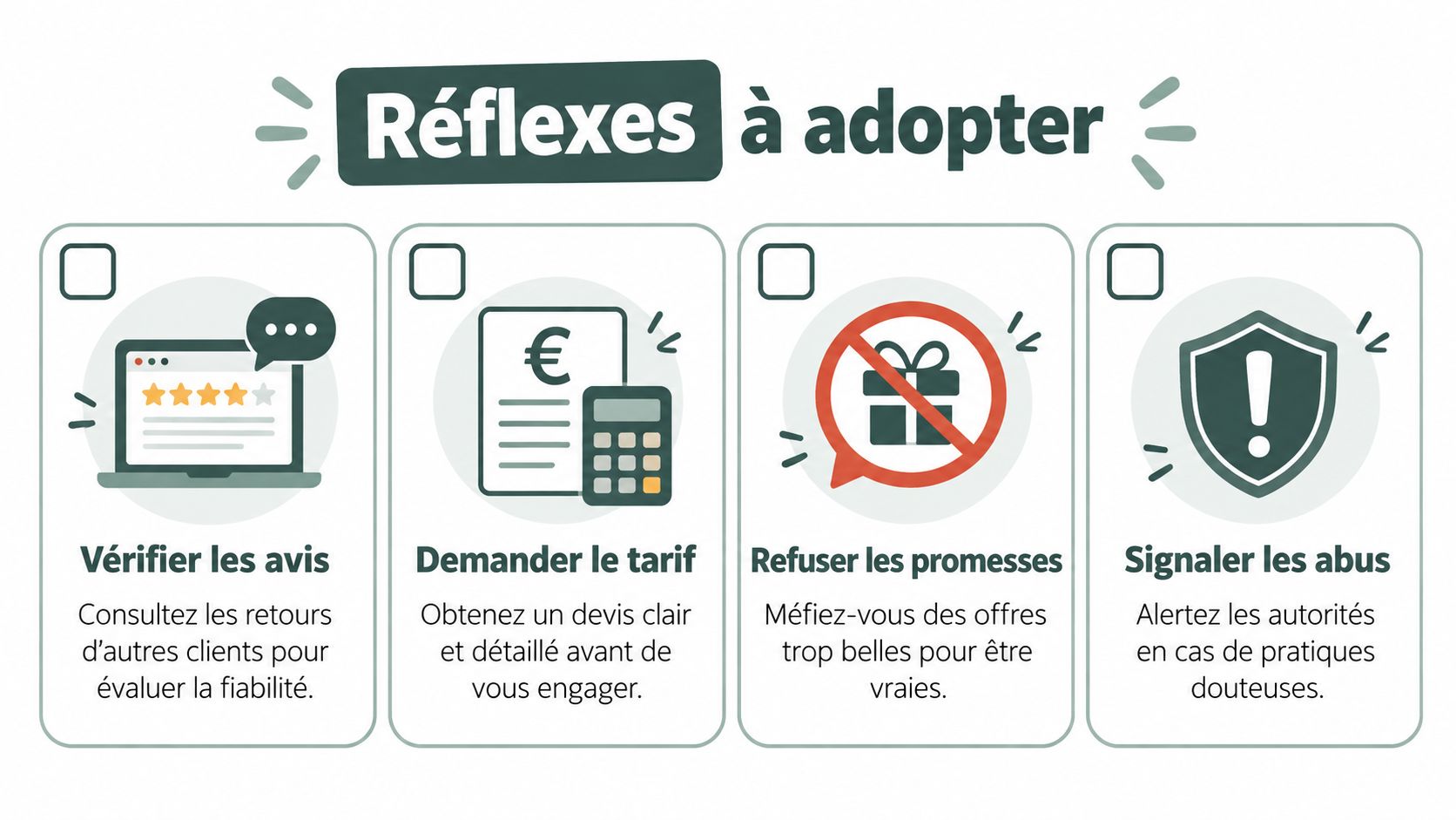 Une infographie avec quatre conseils de sécurité pour éviter les arnaques dans le domaine de la voyance.
