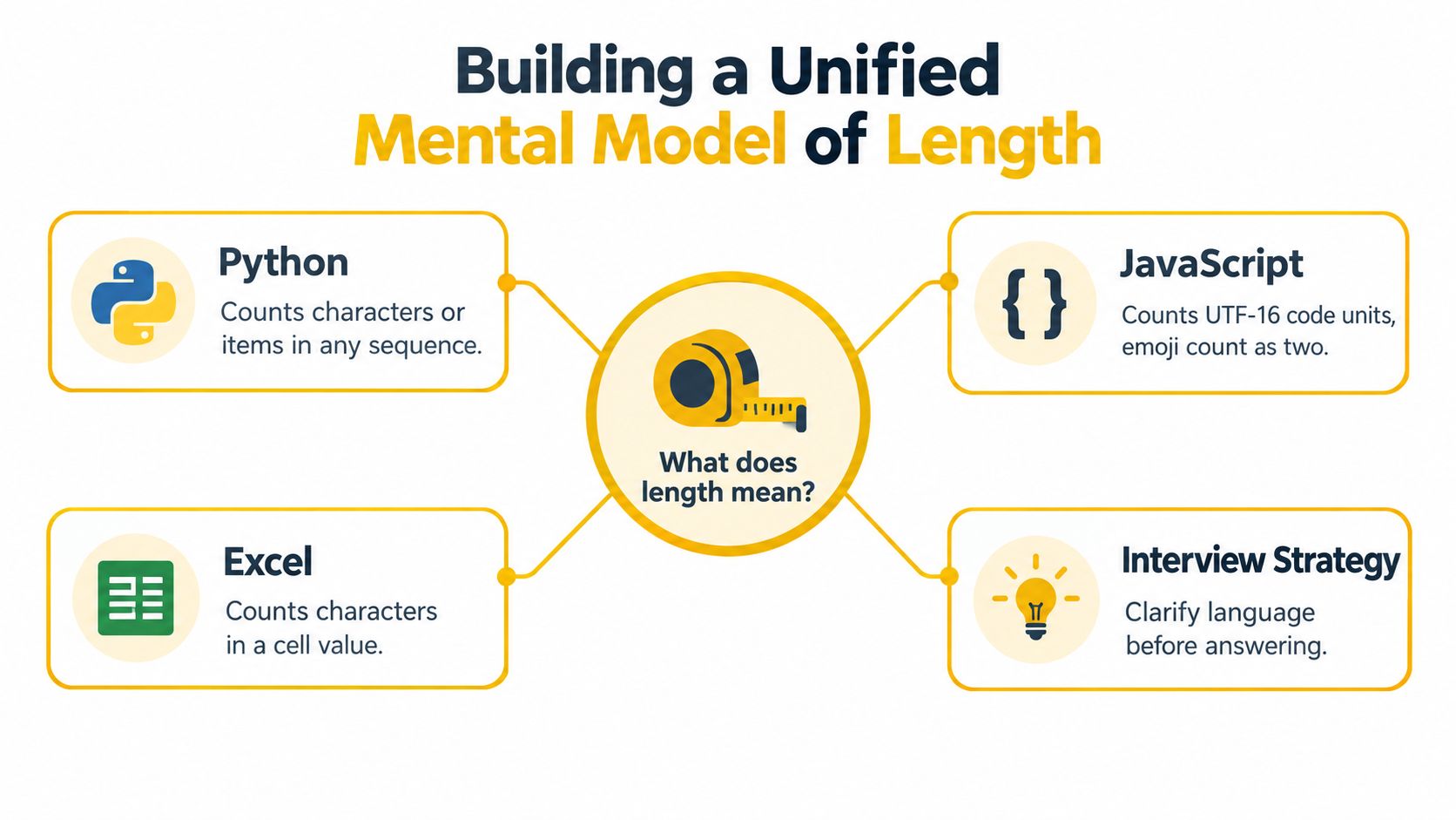 An infographic titled Building a Unified Mental Model of Length, explaining how length is defined across different platforms.