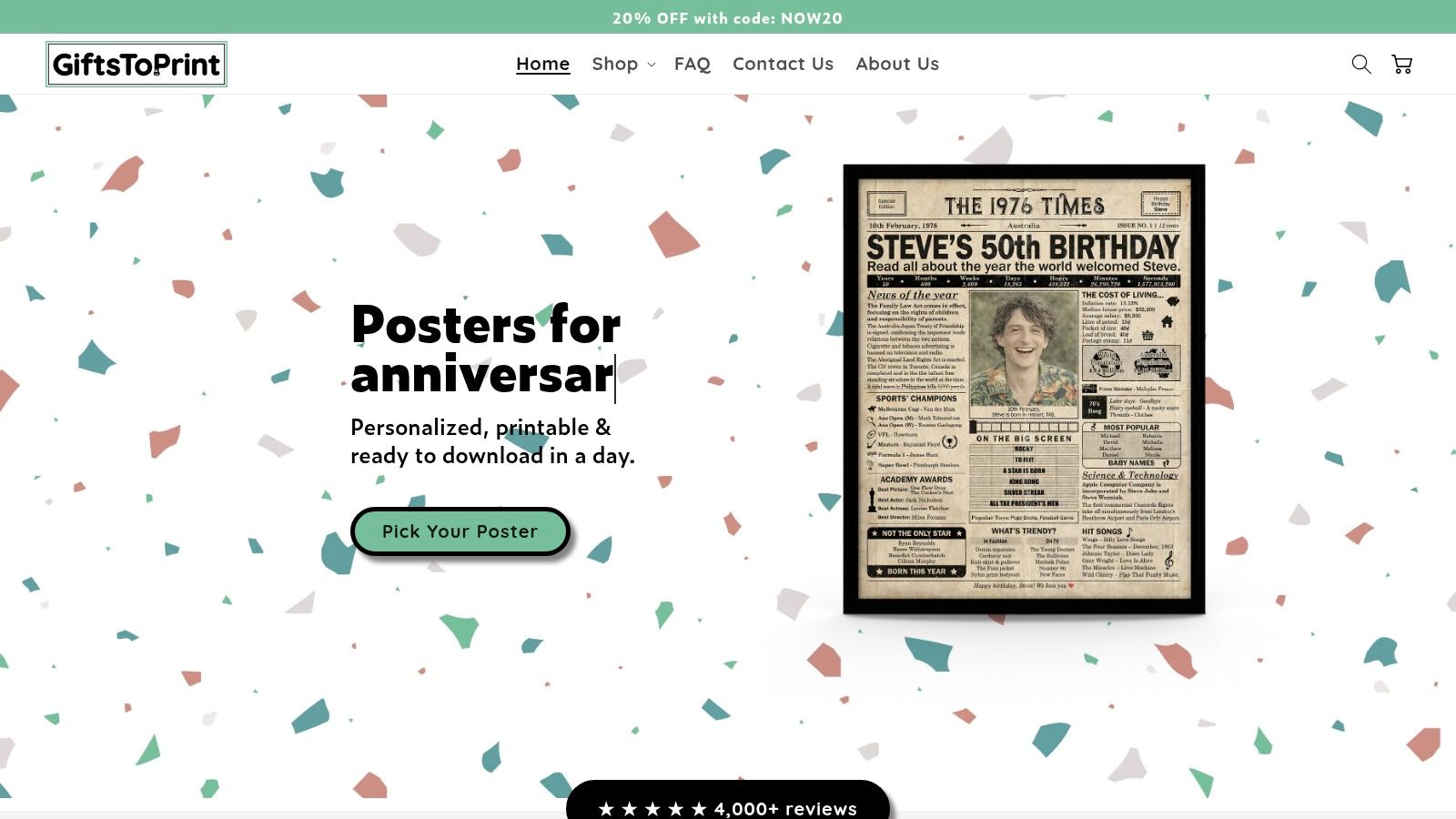 GiftsToPrint personalised newspaper-style birthday poster