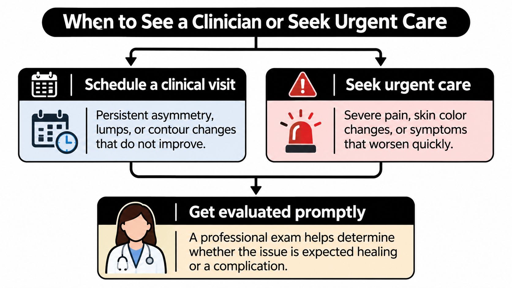 An infographic guiding patients on when to schedule a clinical visit or seek urgent medical care.