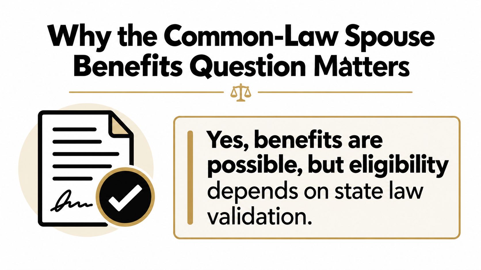 A graphic explaining that common-law spouse benefits depend on validation according to individual state laws.