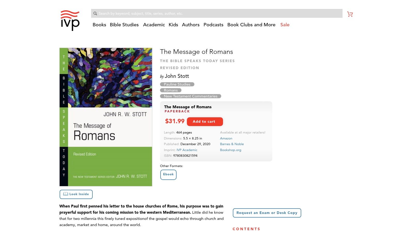 The Message of Romans (Bible Speaks Today, Revised), John Stott (IVP)