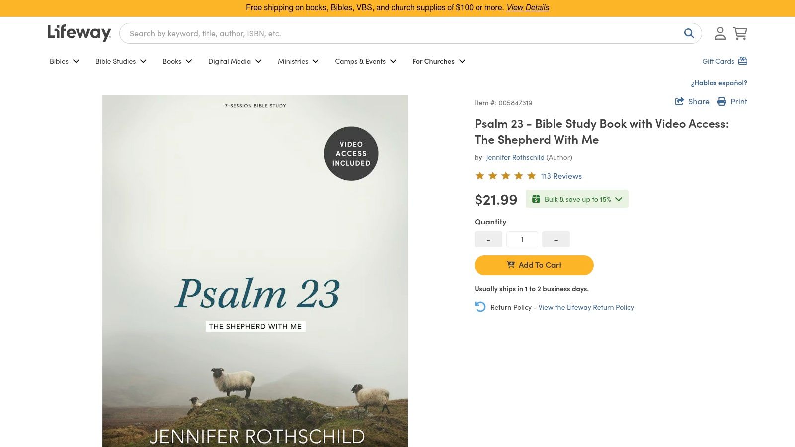 Psalm 23: The Shepherd With Me (Bible Study Book with Video Access), Jennifer Rothschild (LifeWay)