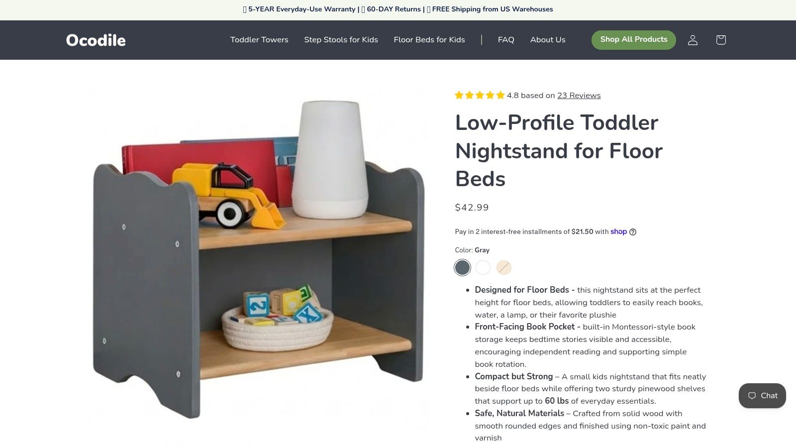 Screenshot from https://ocodile.com/products/nightstand-for-floor-beds-montessori-style-kids-nightstand-with-book-pocket-1