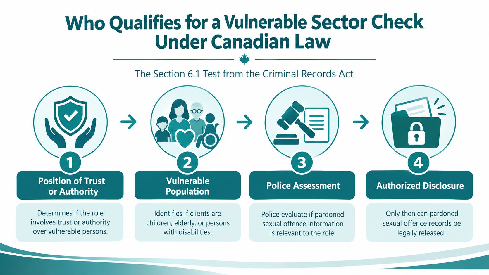 A flowchart explaining the four-step process for a vulnerable sector check under Canadian law.