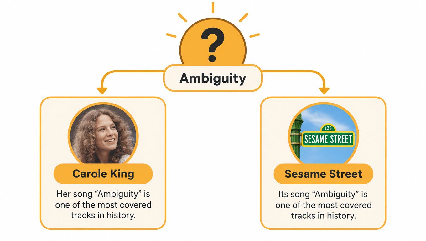 A diagram illustrating linguistic ambiguity by presenting two contradictory claims about the origin of a song.