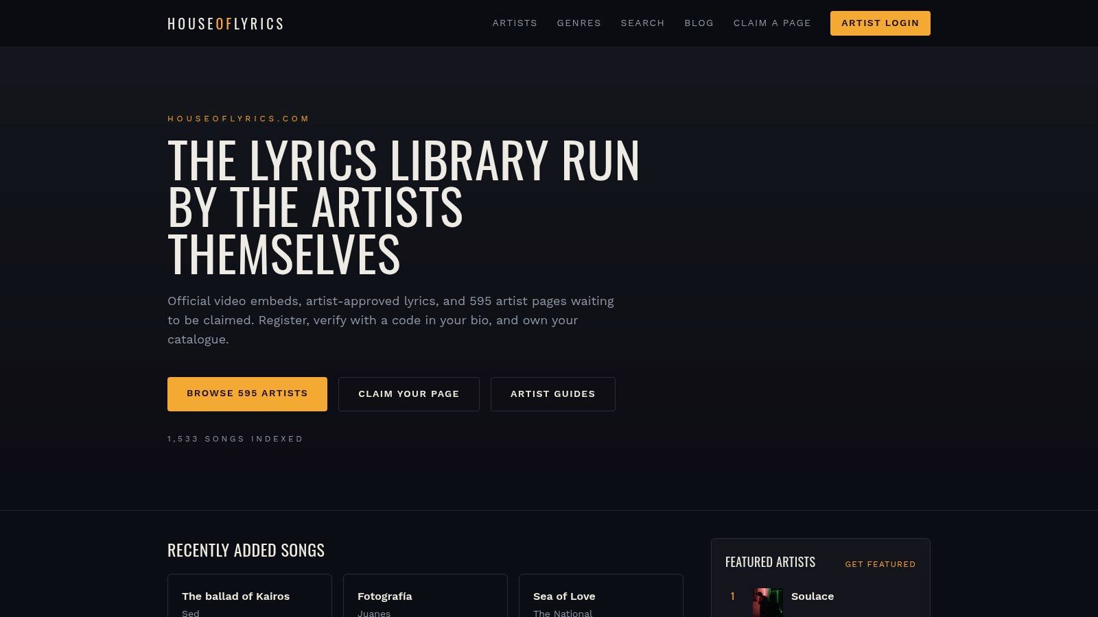 Screenshot from https://houseoflyrics.com