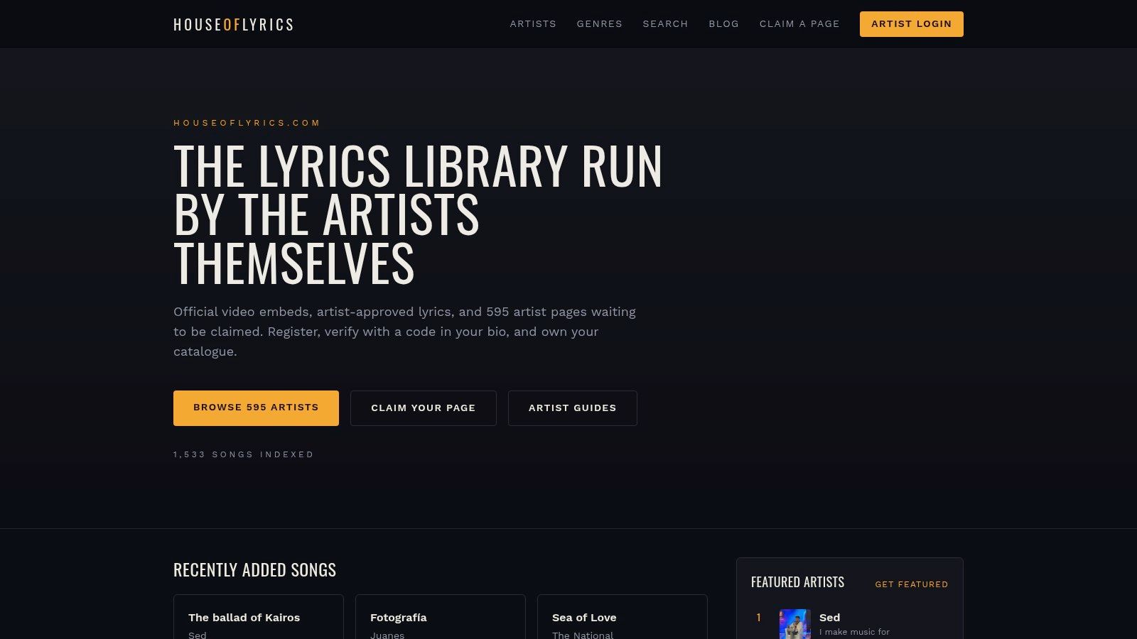 Screenshot from https://houseoflyrics.com