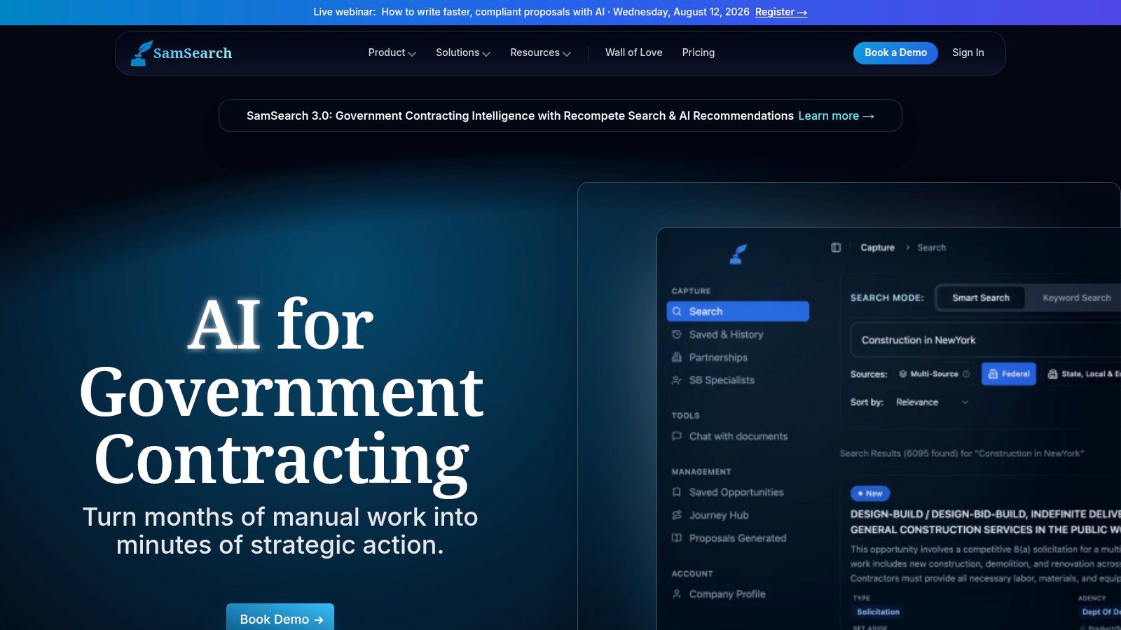 SamSearch homepage screenshot