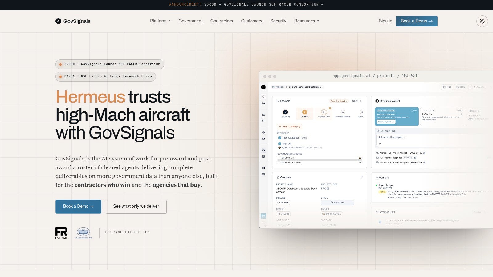 GovSignals website screenshot