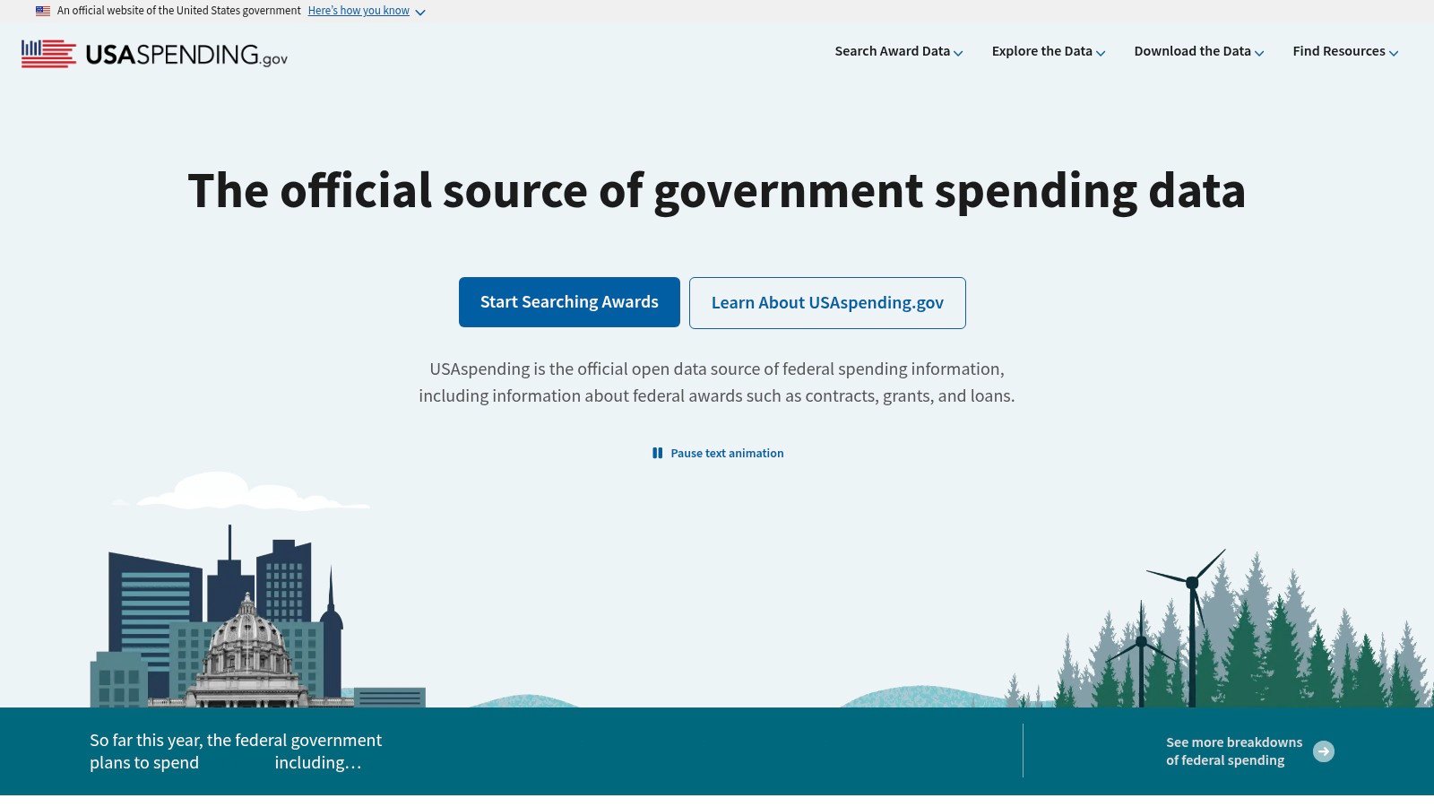 USAspending homepage for federal contracting tools article