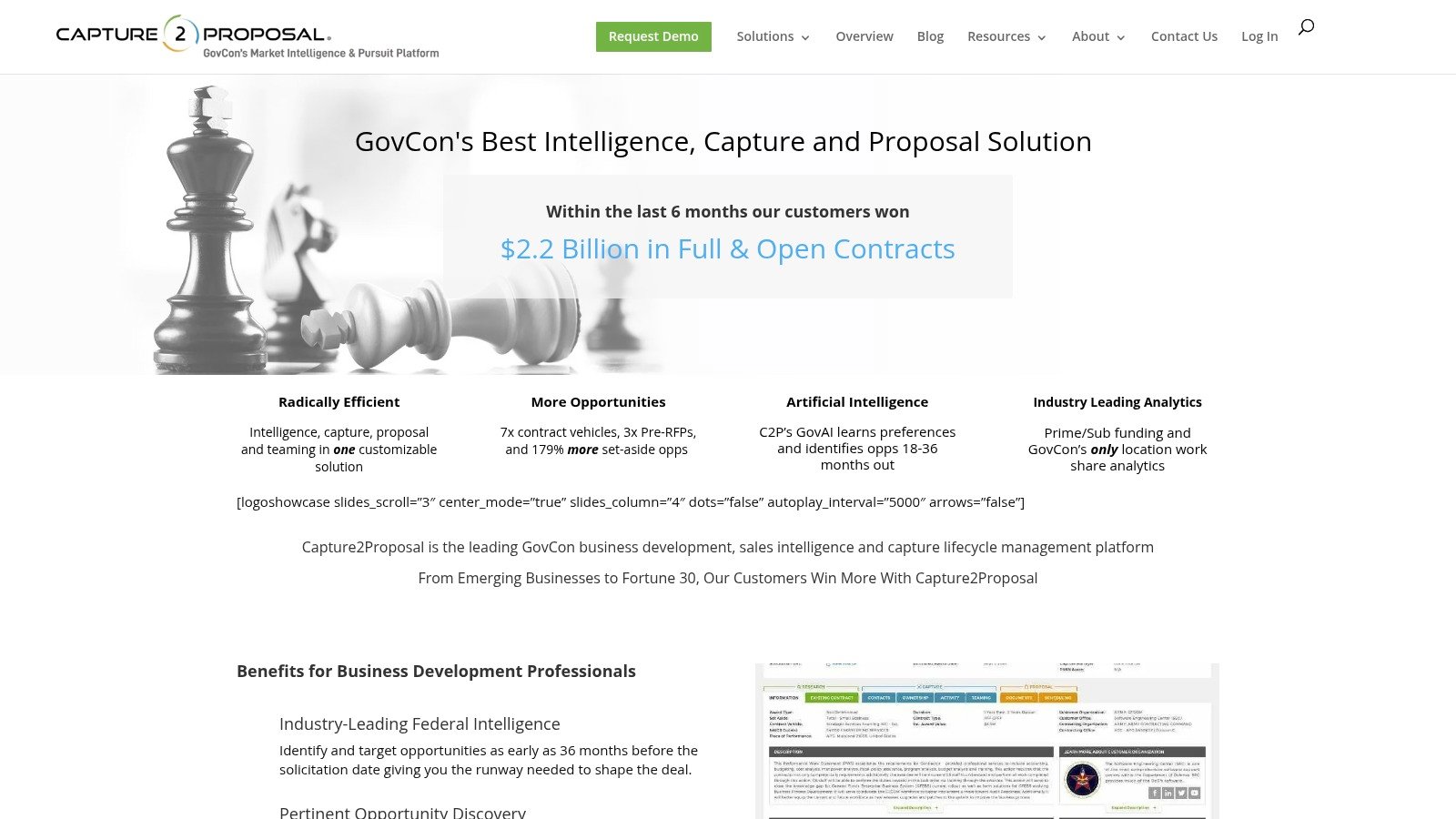 Capture2Proposal GovCon capture lifecycle management platform page