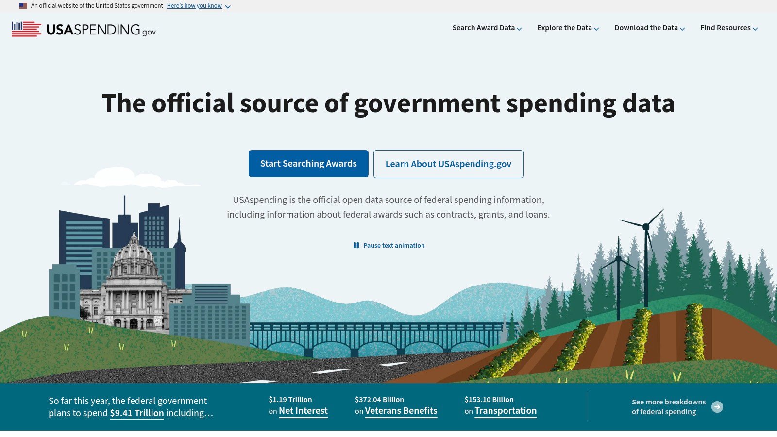 USAspending homepage screenshot