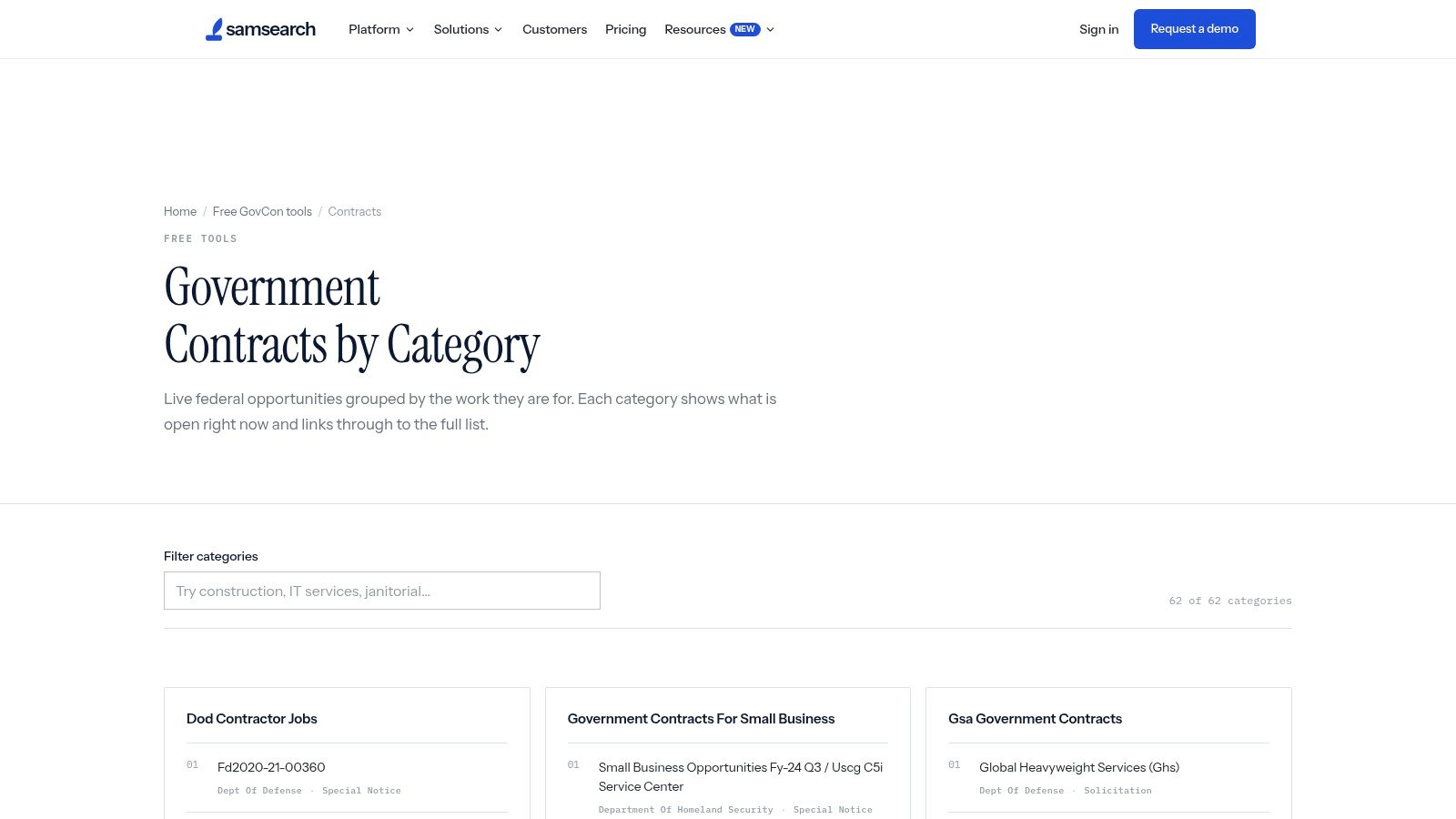 SamSearch contracts platform
