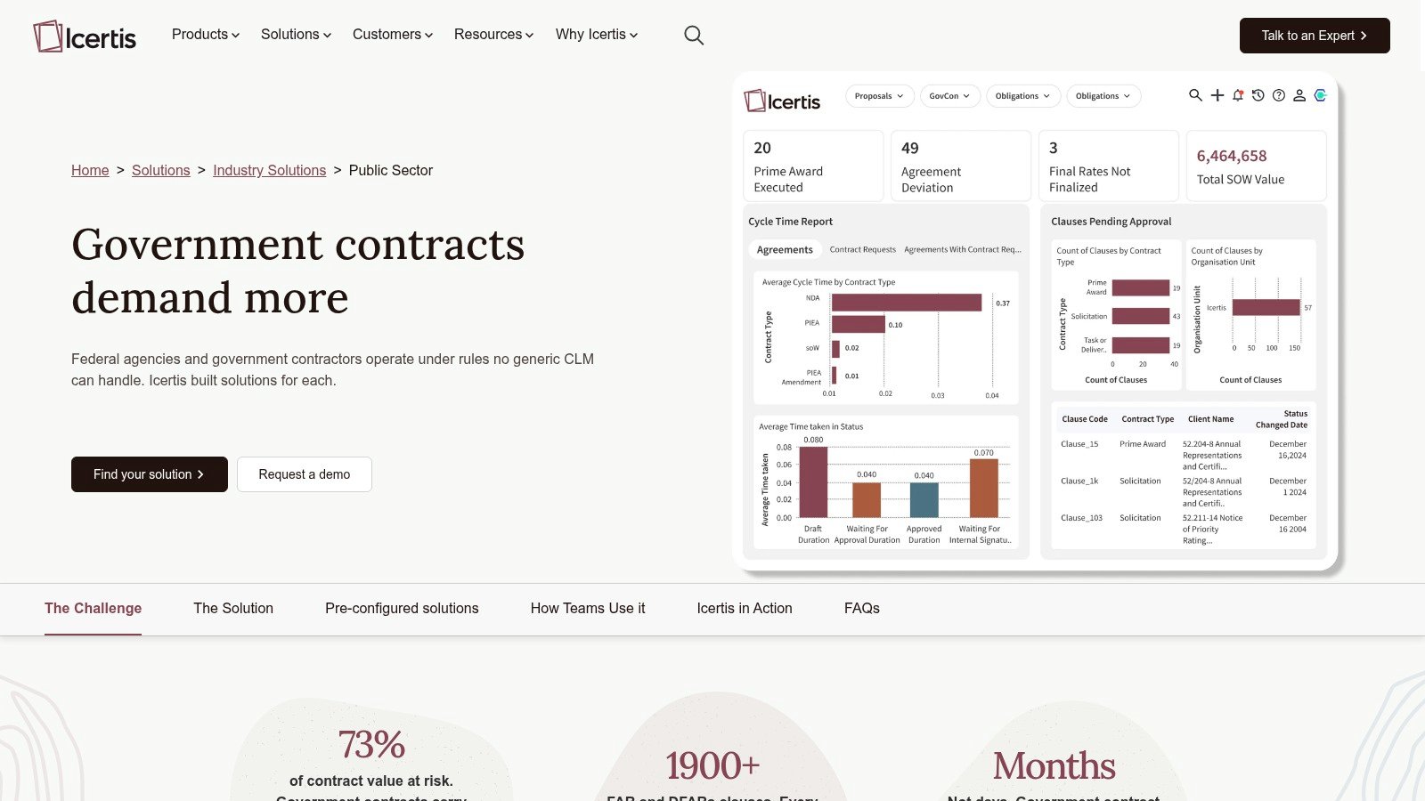 Icertis public sector contract intelligence page