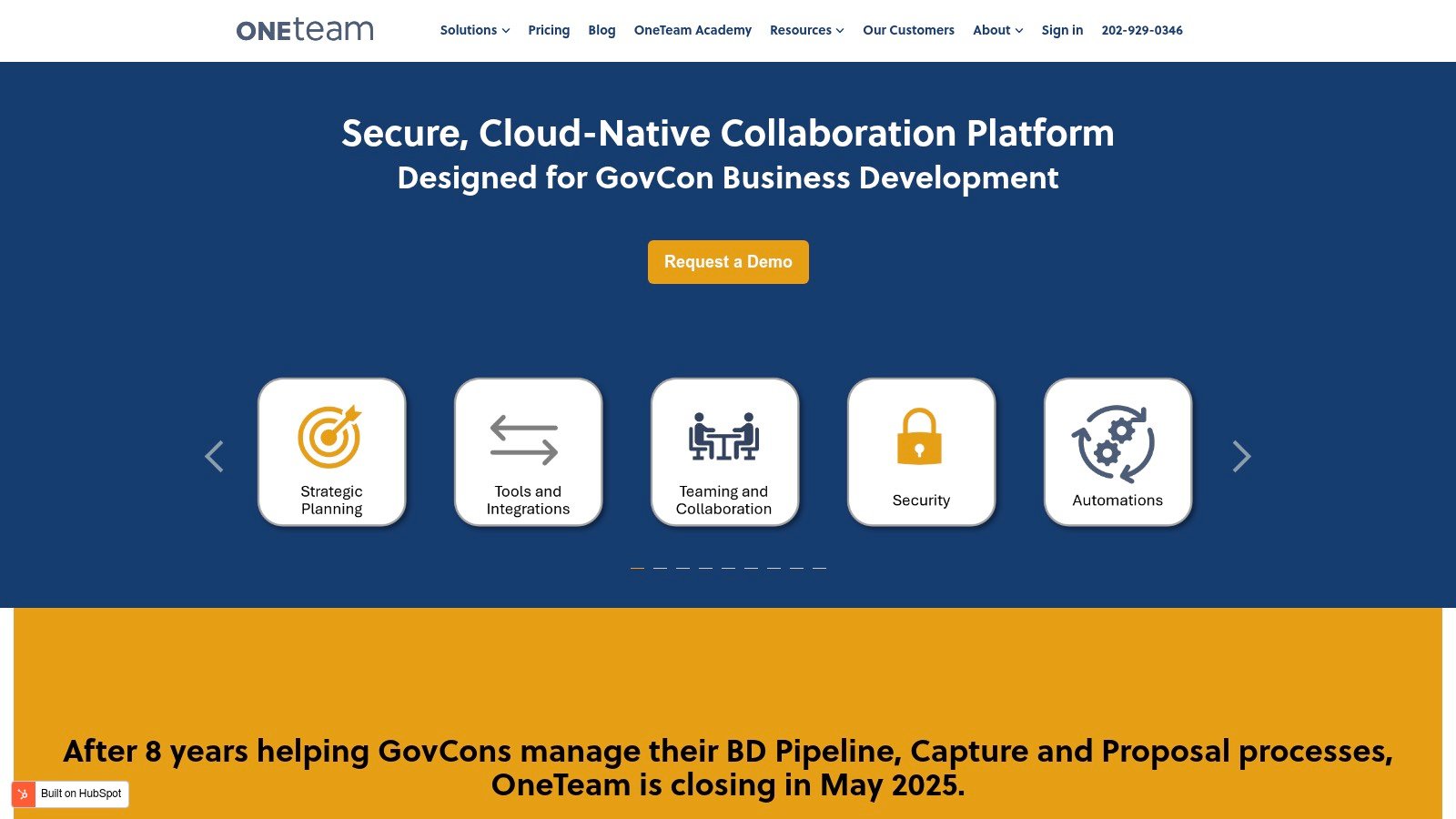 OneTeam homepage screenshot