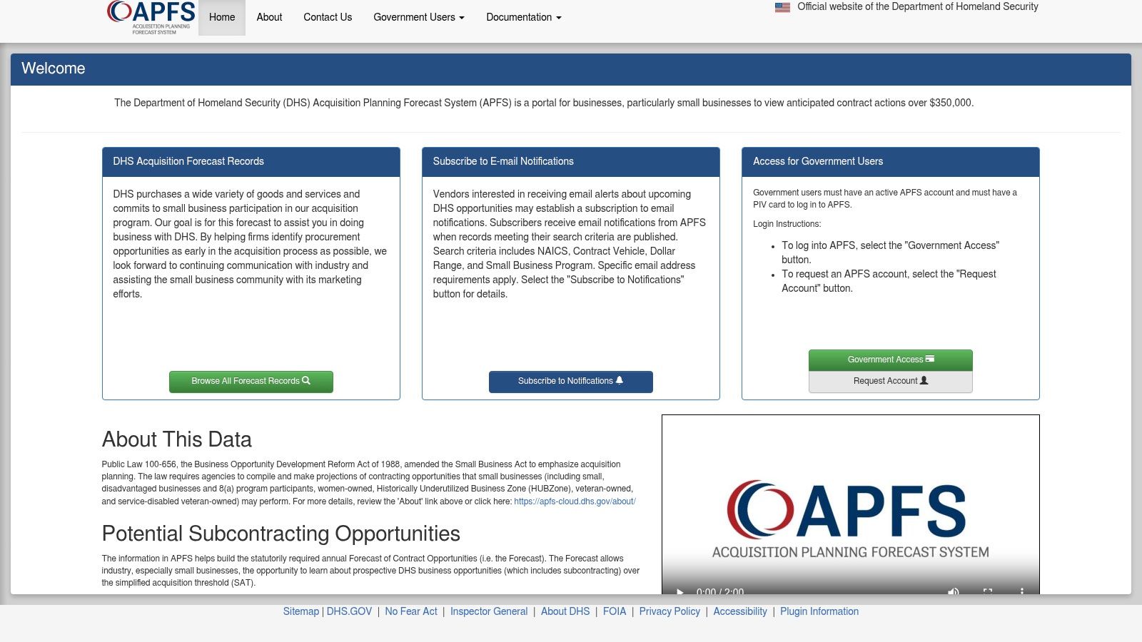 DHS Acquisition Planning Forecast System (APFS)