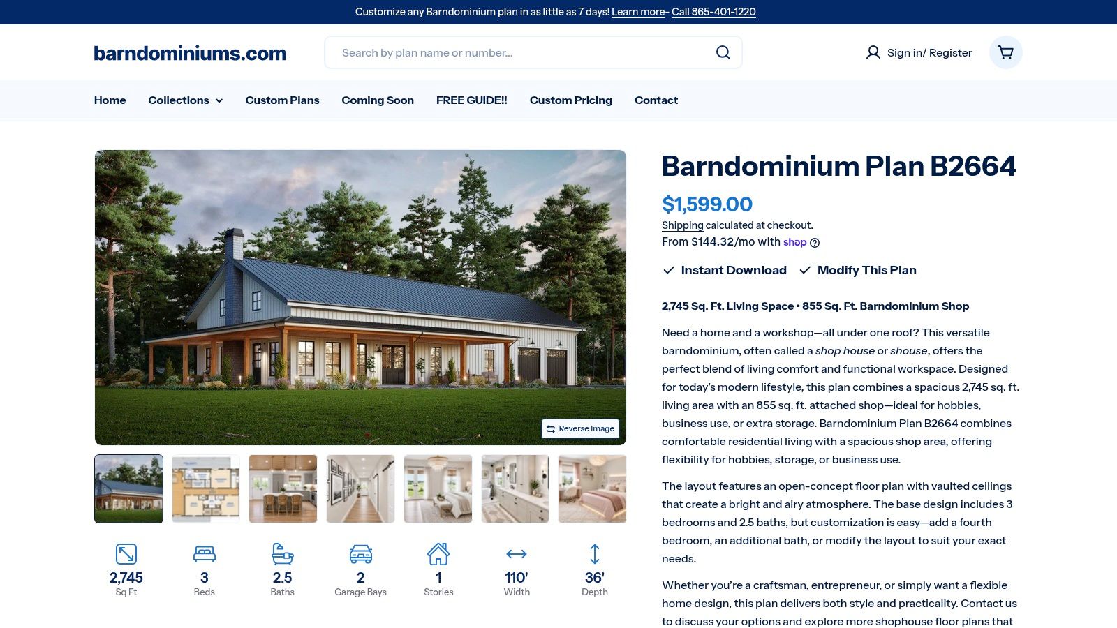 Barndominiums.com attached shop plan