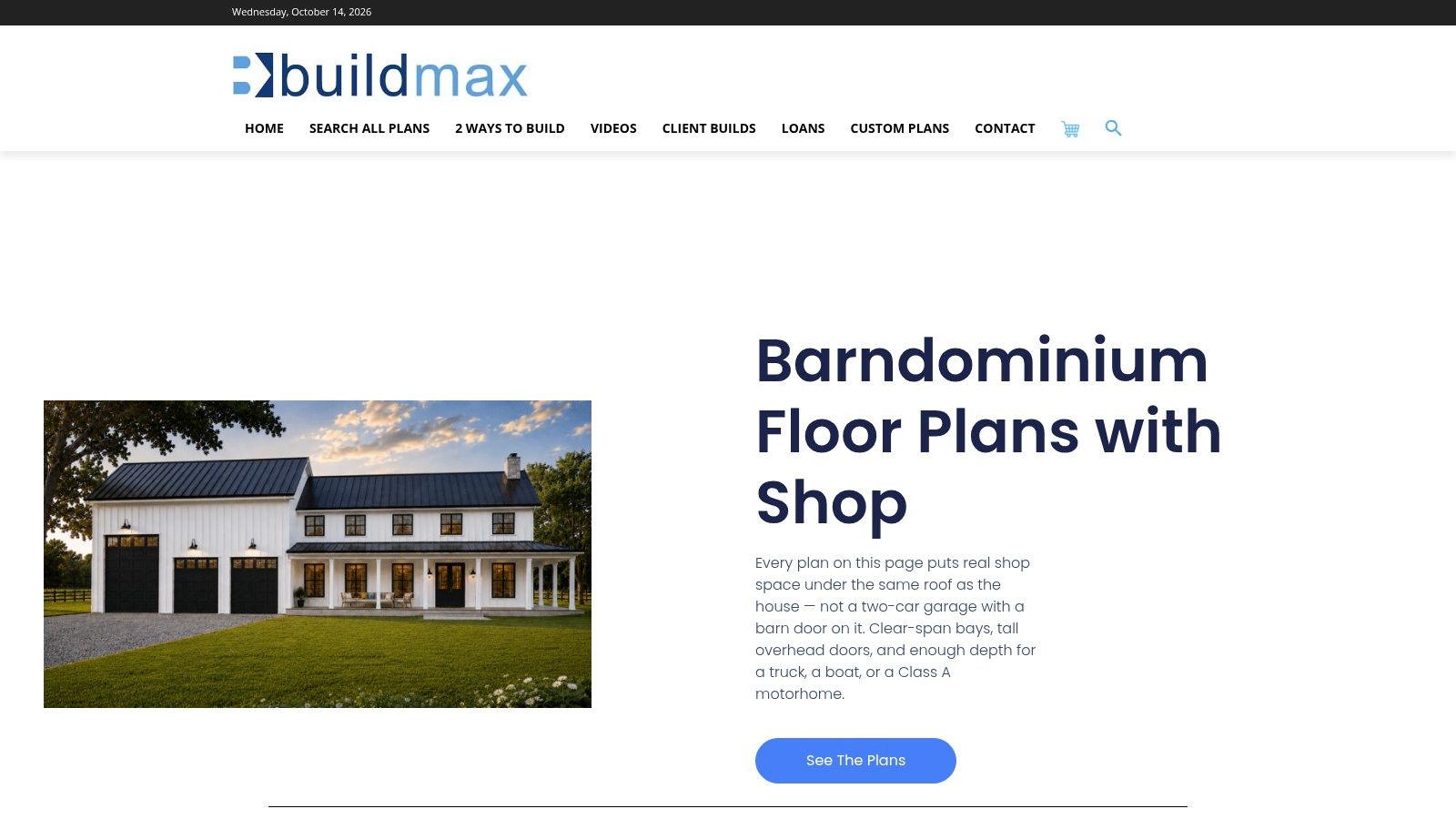 Architectural Designs compact home with attached shop