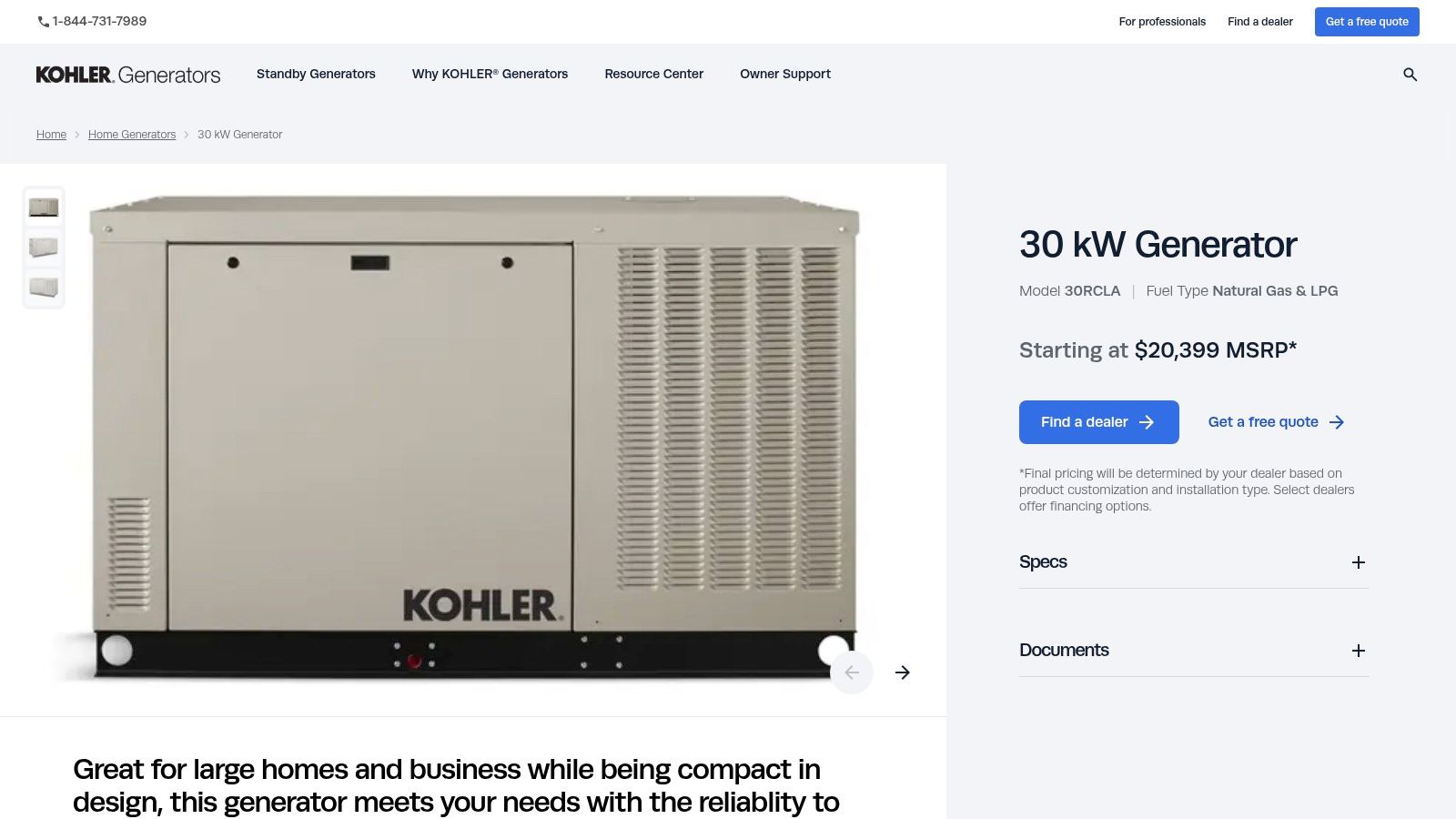 Kohler 30 kW 30RCLA Liquid-Cooled