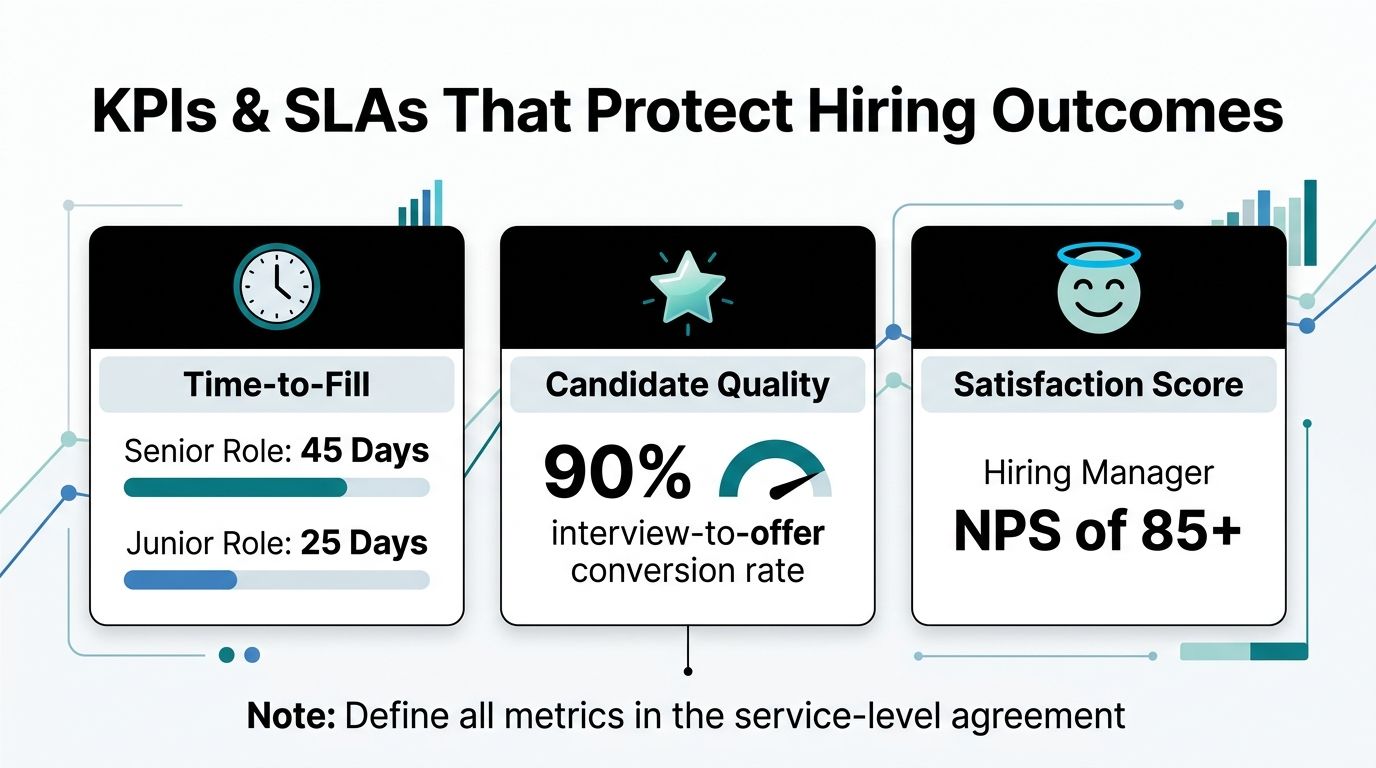 An infographic showing key performance indicators and service-level agreements to improve hiring outcomes for recruiters.