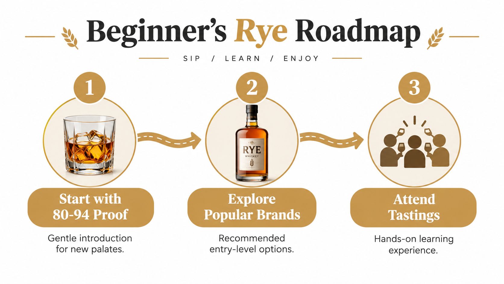A step-by-step roadmap for beginners to learn about rye whiskey, including starting proof and tastings.
