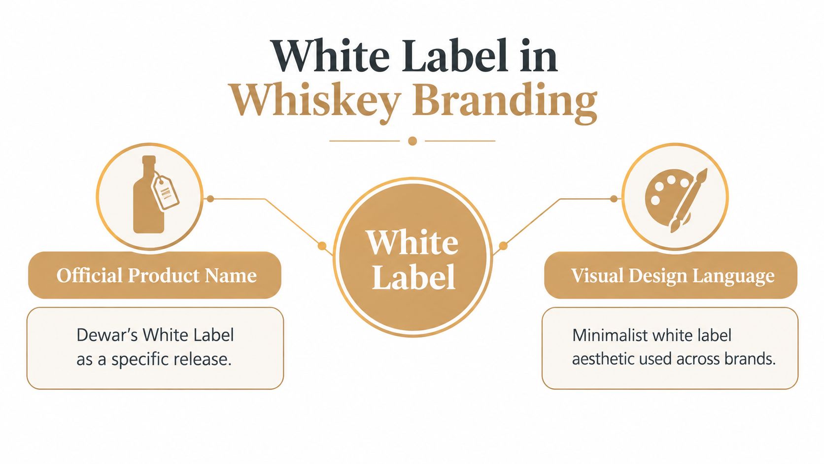 An infographic explaining the double meaning of white label in the context of whiskey branding.