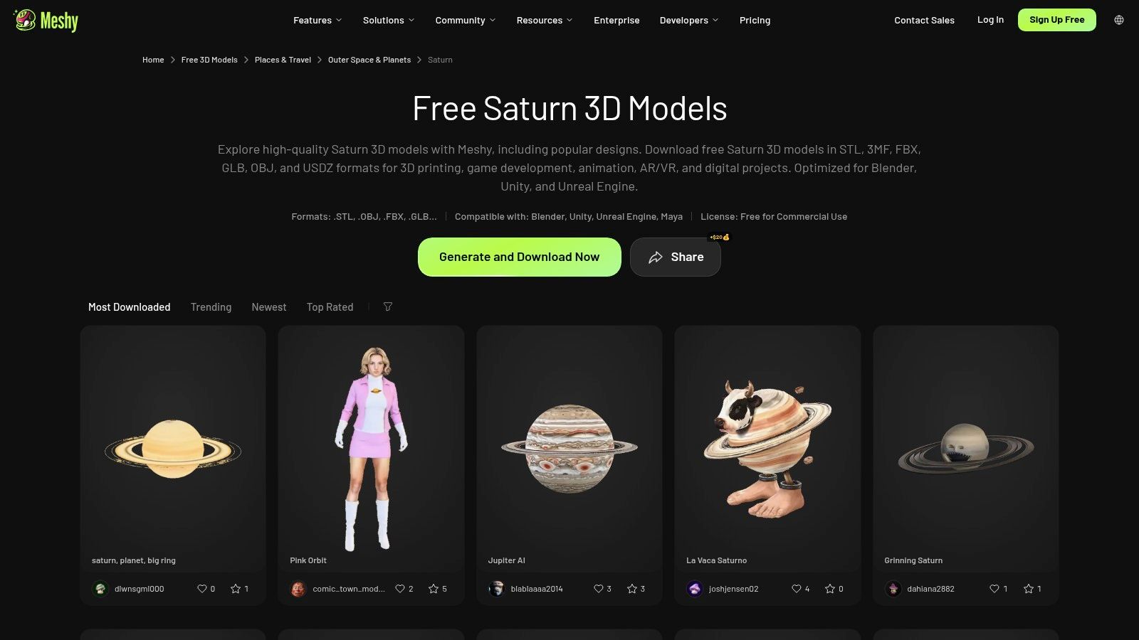 Meshy, Saturn Models and Generation