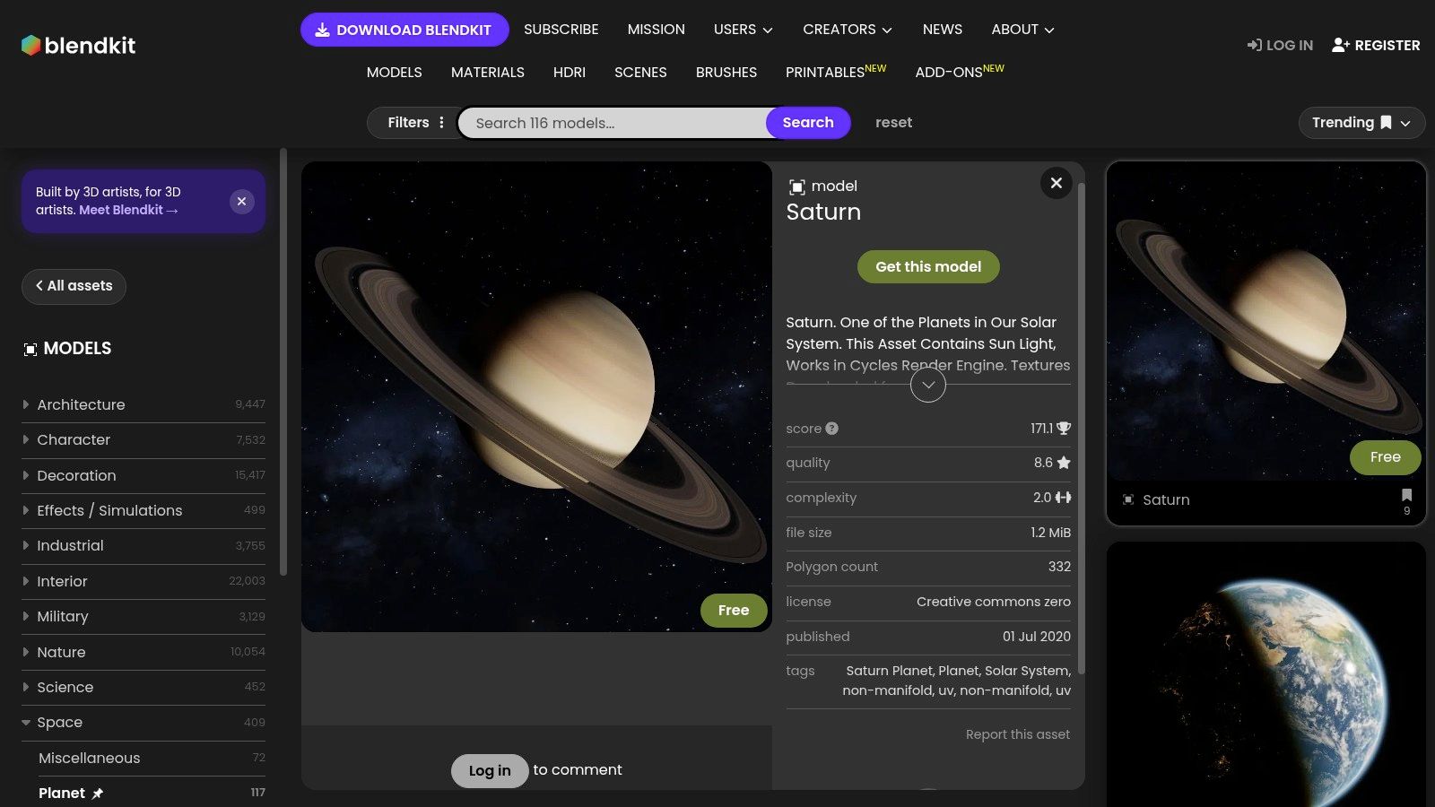 BlendKit, Free Saturn Asset