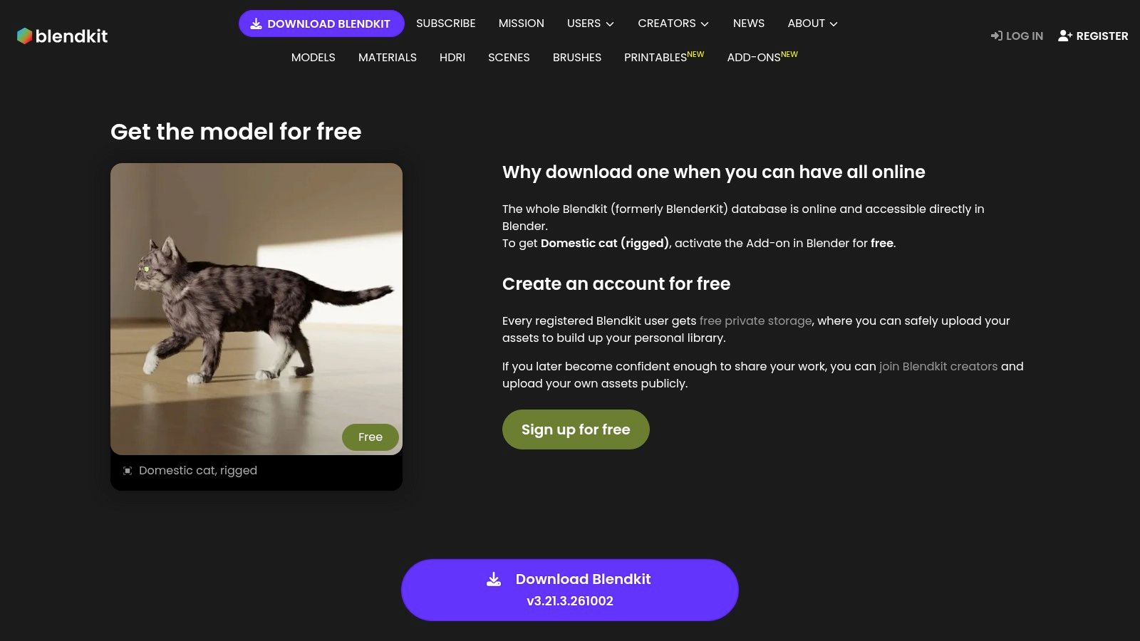 Domestic Cat, Rigged on Blendkit