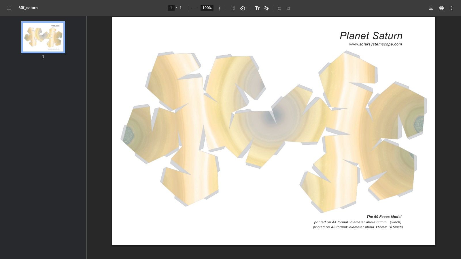 Solar System Scope, Printable Paper Saturn Model