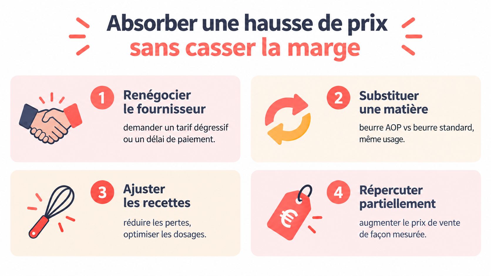 Quatre stratégies pour absorber une hausse des prix et protéger sa marge bénéficiaire en entreprise.