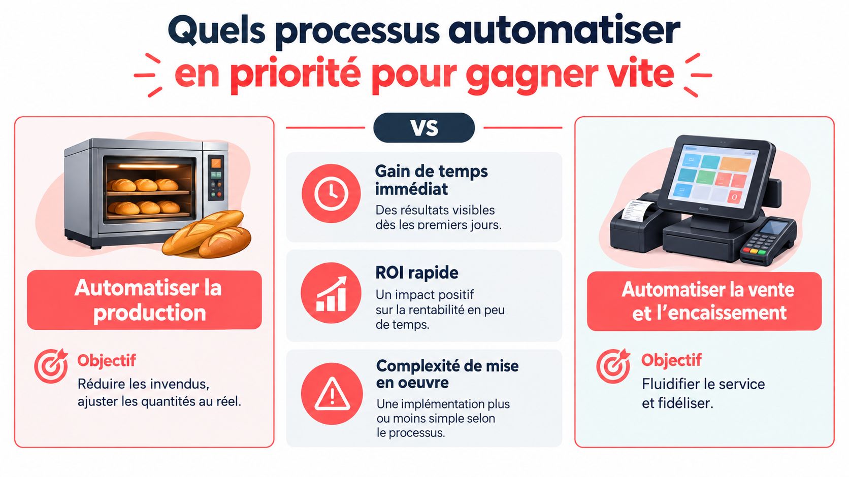 Comparaison entre l'automatisation de la production en boulangerie et l'automatisation du processus de vente et encaissement.