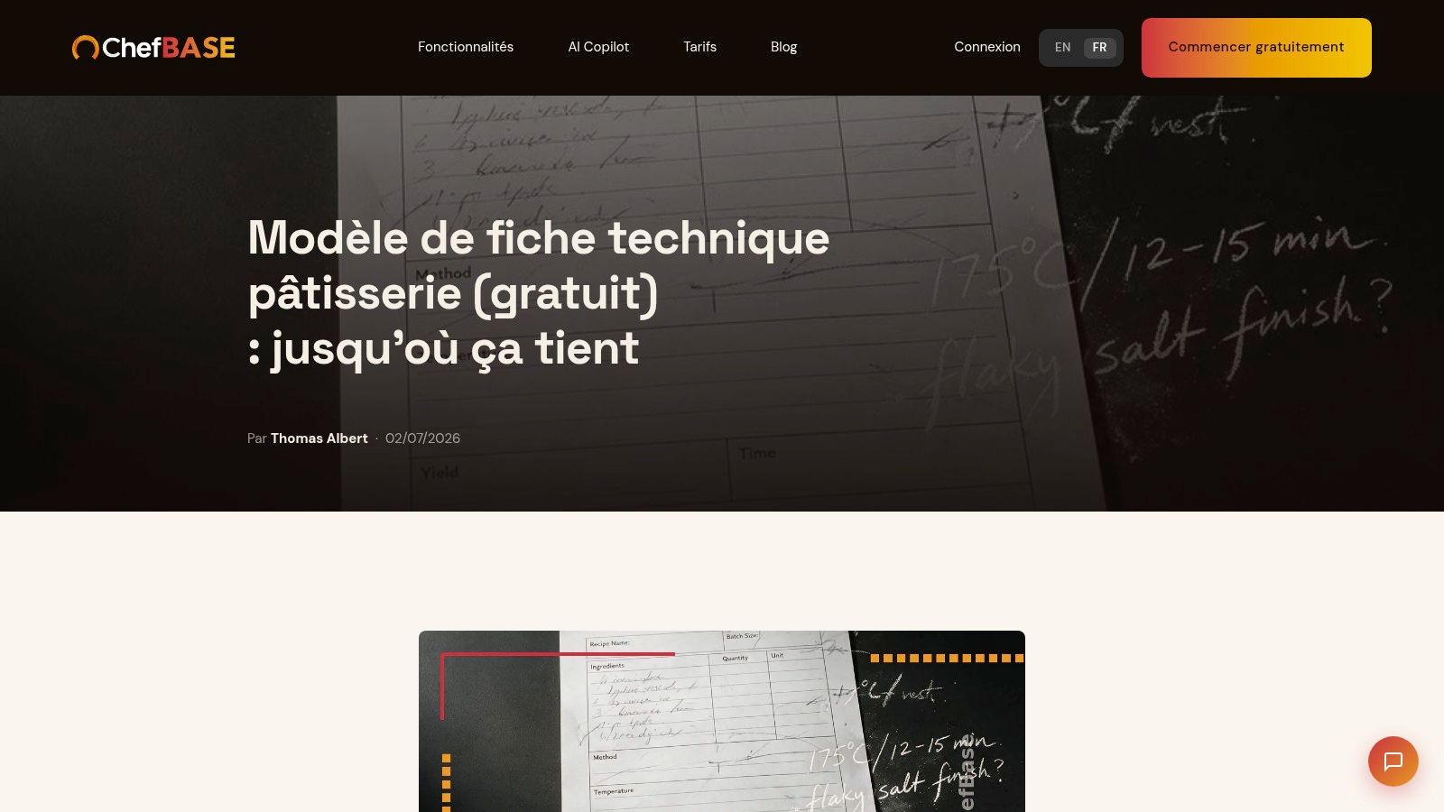 Modèle de fiche technique ChefBase