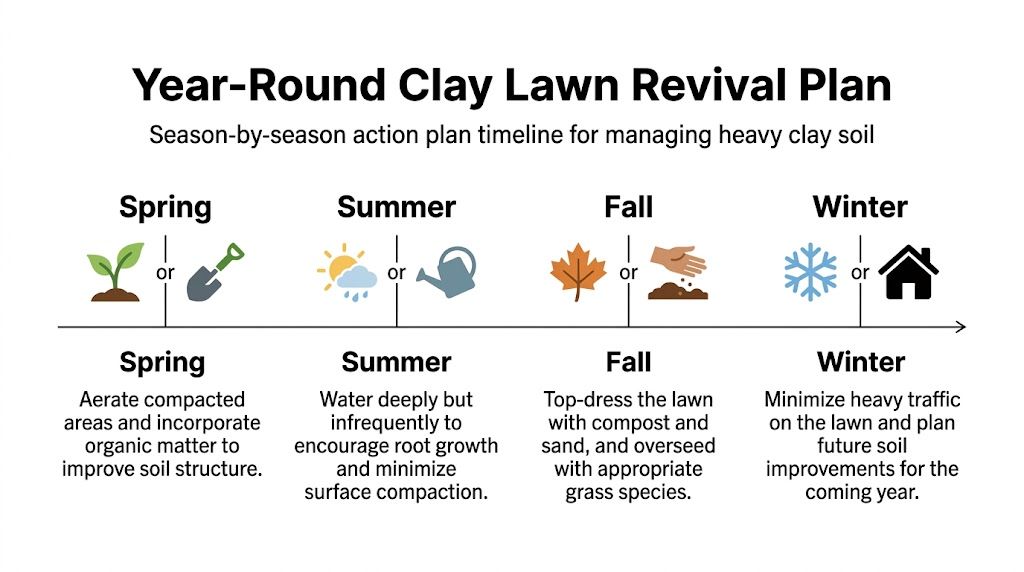 A year-round seasonal guide for managing and improving heavy clay soil in your home lawn.