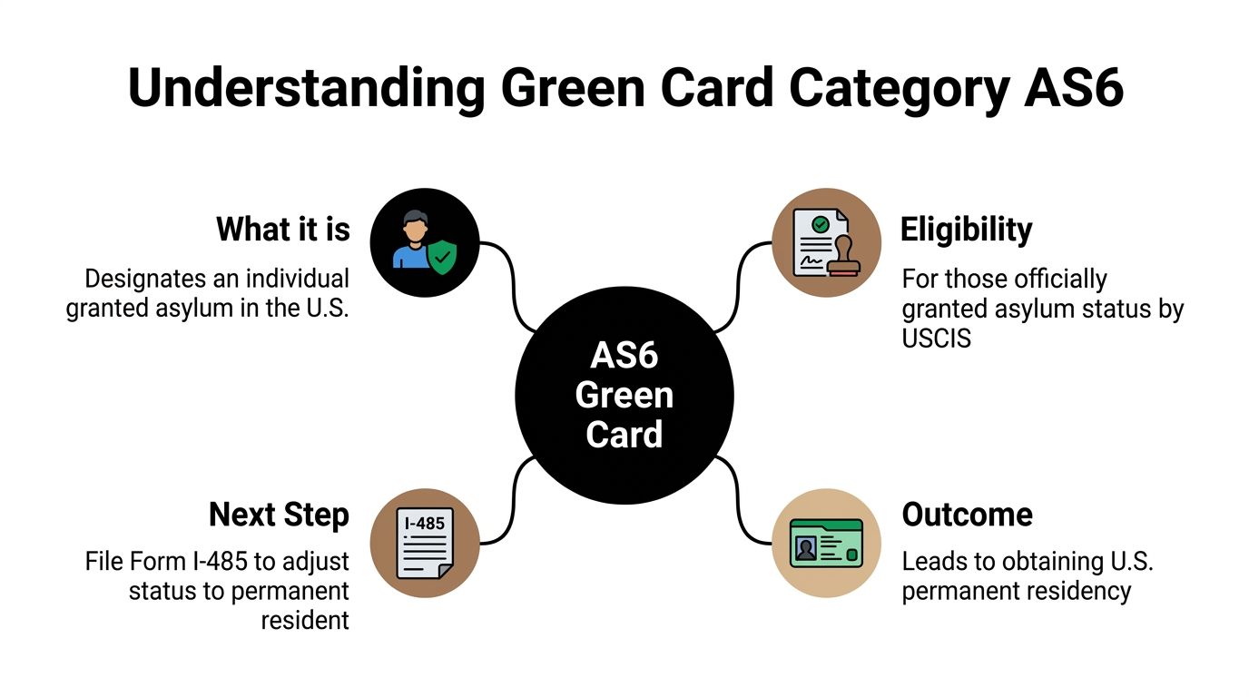 A diagram explaining the AS6 Green Card category for individuals granted asylum in the United States.