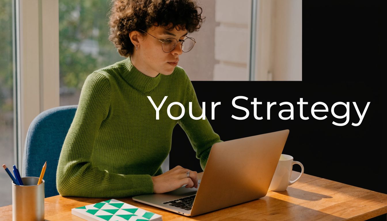 A person with curly hair wearing glasses and a green sweater working on a laptop computer