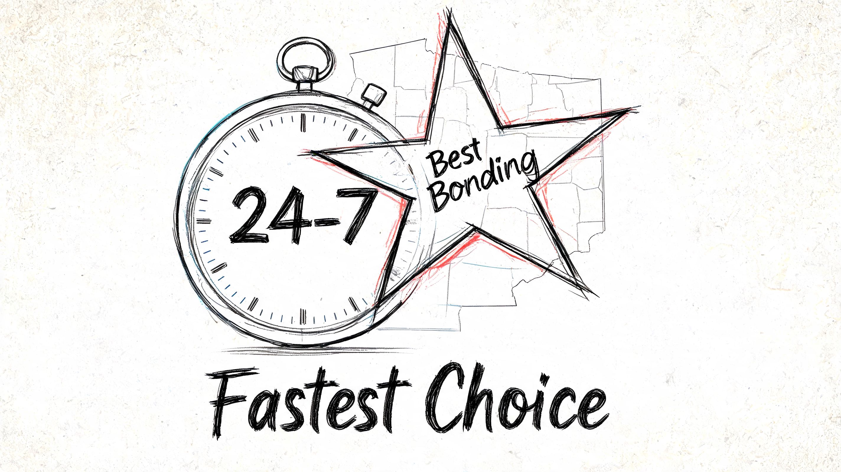 A sketched illustration featuring a stopwatch, a star emblem, and the words Best Bonding and Fastest Choice.