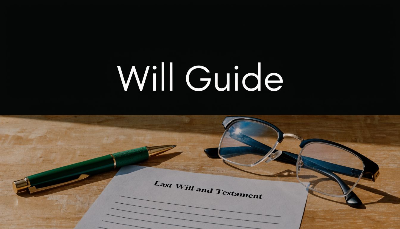 A green pen and reading glasses resting on a paper document titled Last Will and Testament.