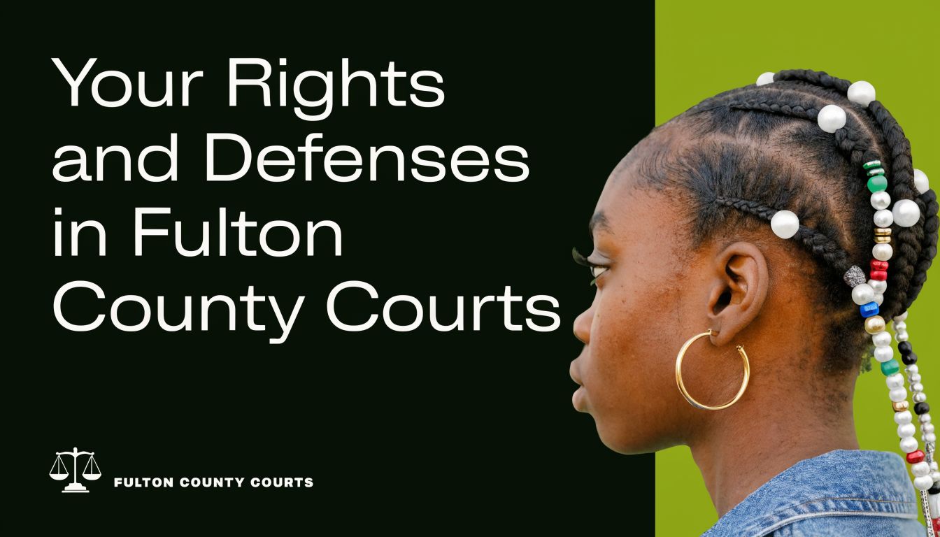 Profile view of a young Black woman with braided hair, next to Fulton County Courts legal text.